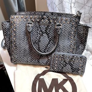 Michael Kors Leather Selma Jewel Studded Satchel w/Matching Wallet & Dust Bag